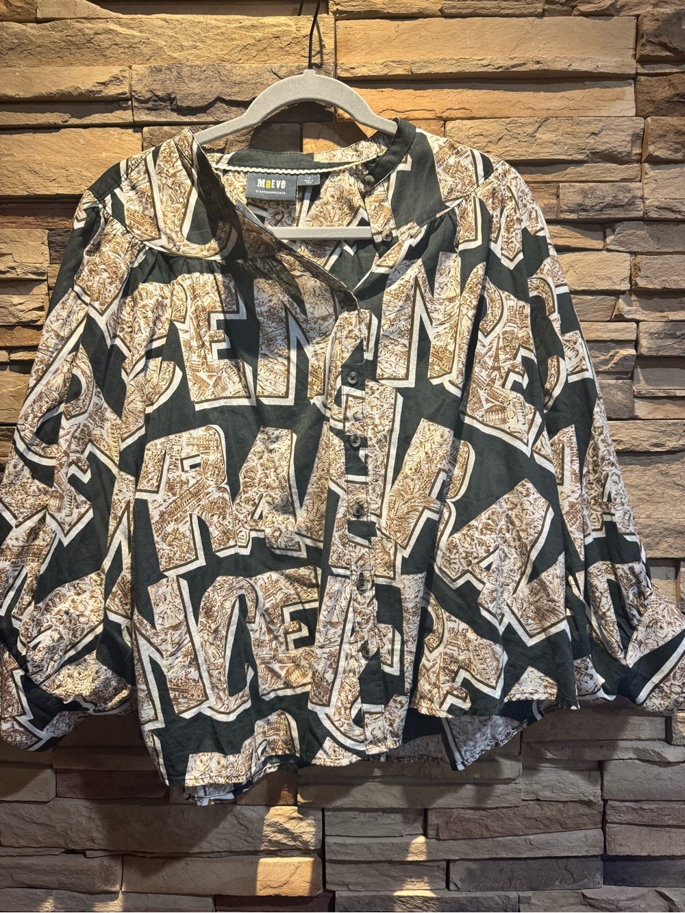 Maeve Anthropolgie Casual Letter Print Round Neck Shirt Blouse Size 1X - Picture 3 of 5